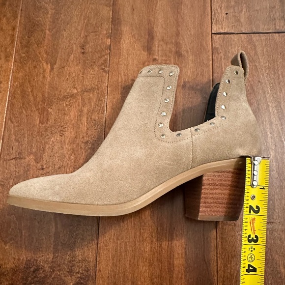 Rebecca Minkoff Lana Studded Split Shaft Beige Suede Block Heel Ankle Boots Sz 6 - Picture 8 of 13